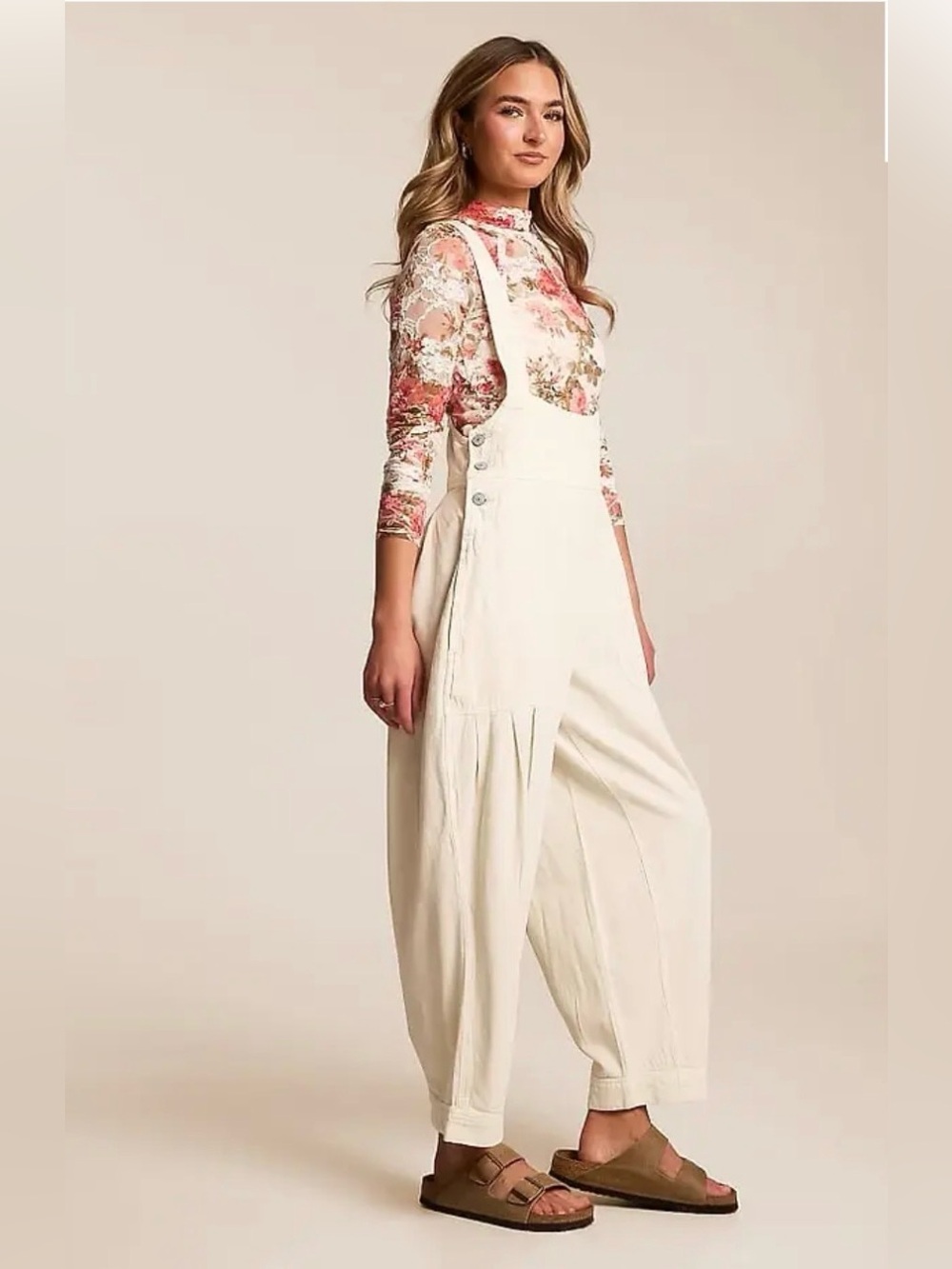 We The Free by Free People Felix Tapered Overalls Jumpsuit ~ Cream - Picture 4 of 12